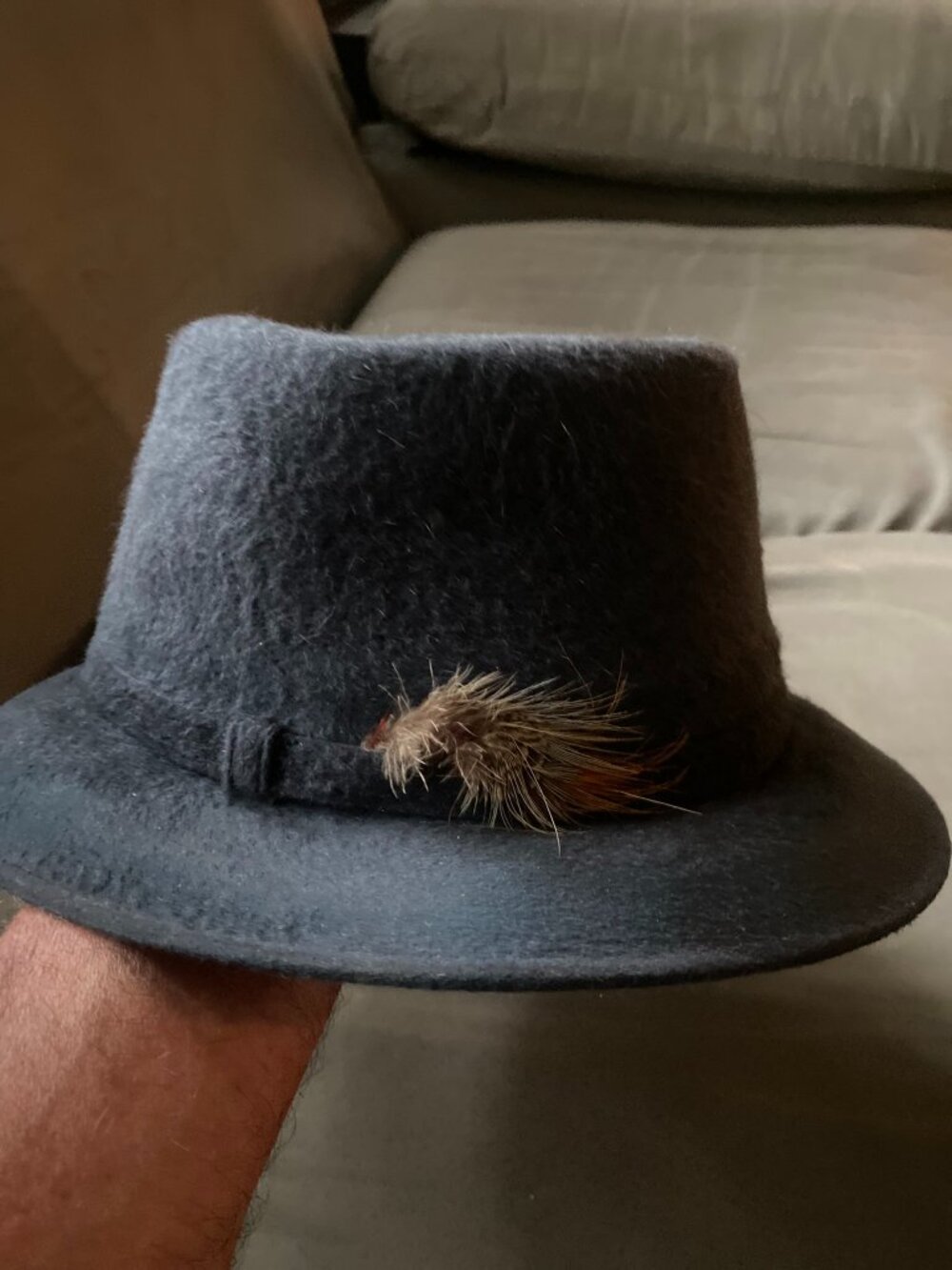 Vintage Golden Coach Dobbs Black Fedora Hat with Brown Grey Rust Feather 7 1/2